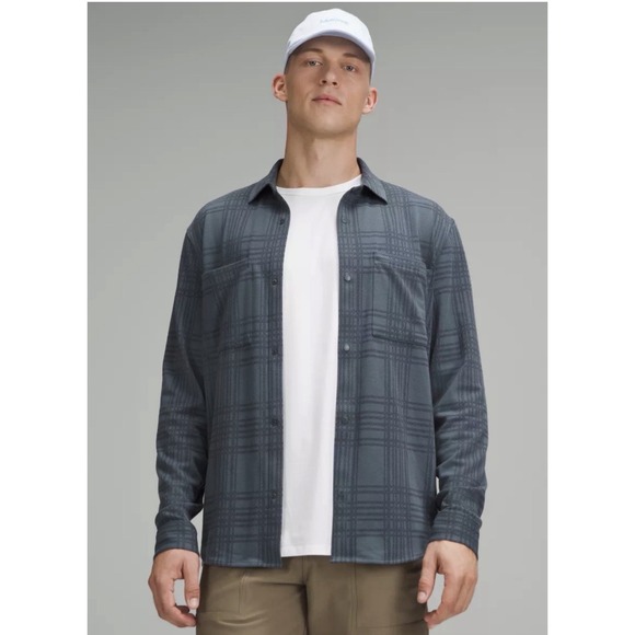 LULULEMON Soft Flannel Knit Overshirt in Grey Plaid ROIN Men Medium NWT $128